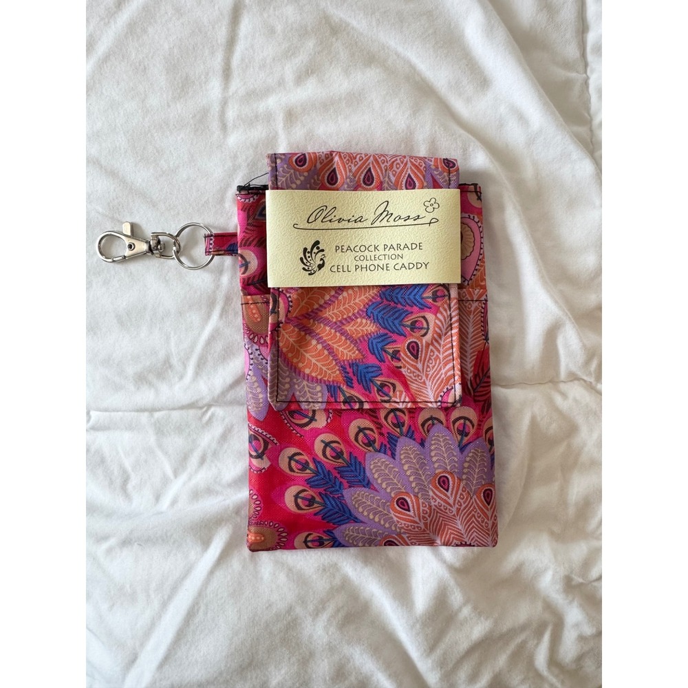 Olivia Moss Peacock Parade Cell Phone Caddy with RFID ScanSafe Sleeve Pink New
